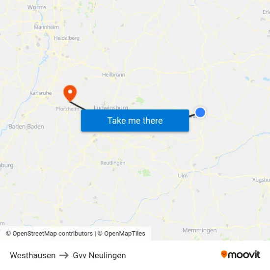 Westhausen to Gvv Neulingen map
