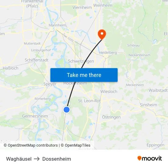 Waghäusel to Dossenheim map