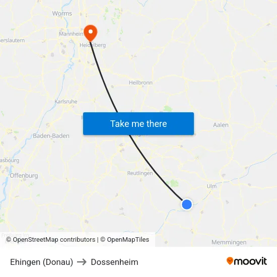 Ehingen (Donau) to Dossenheim map