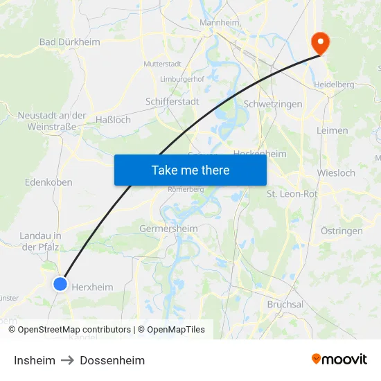Insheim to Dossenheim map