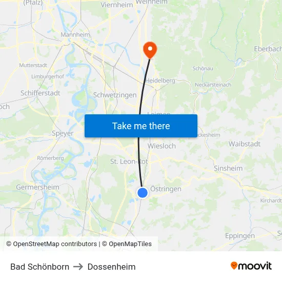 Bad Schönborn to Dossenheim map