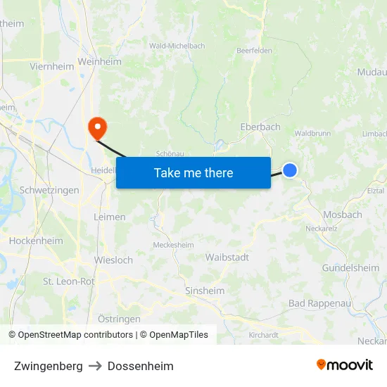 Zwingenberg to Dossenheim map