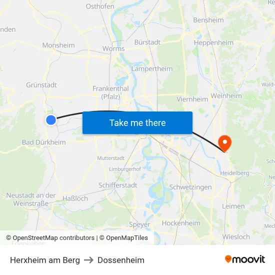 Herxheim am Berg to Dossenheim map