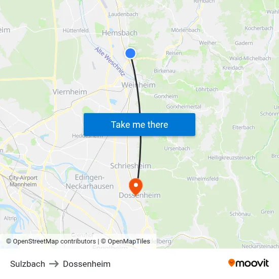 Sulzbach to Dossenheim map