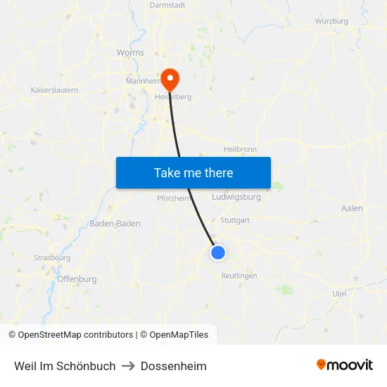 Weil Im Schönbuch to Dossenheim map