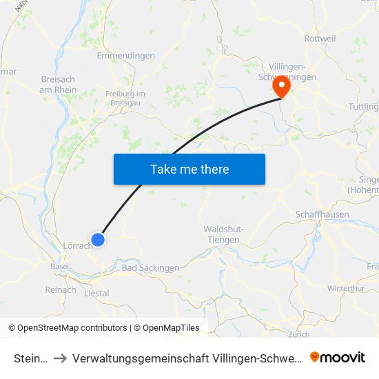 Steinen to Verwaltungsgemeinschaft Villingen-Schwenningen map