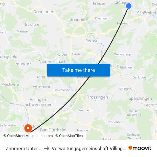 Zimmern Unter Der Burg to Verwaltungsgemeinschaft Villingen-Schwenningen map