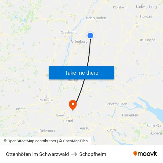 Ottenhöfen Im Schwarzwald to Schopfheim map