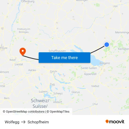 Wolfegg to Schopfheim map
