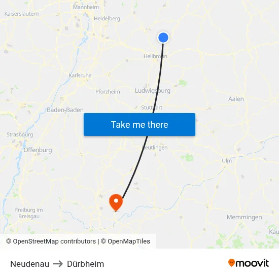 Neudenau to Dürbheim map