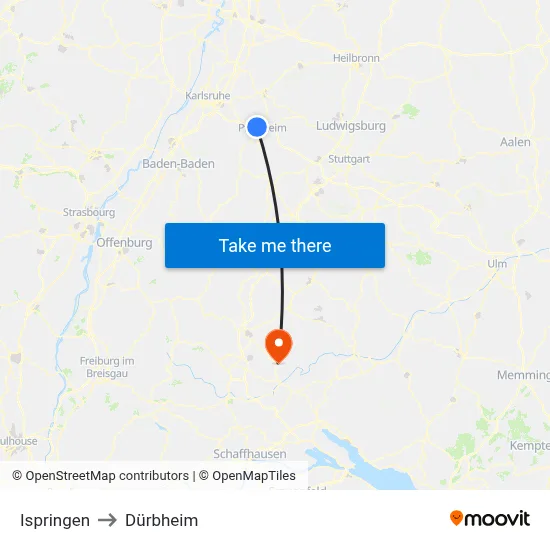 Ispringen to Dürbheim map
