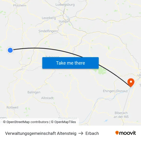 Verwaltungsgemeinschaft Altensteig to Erbach map