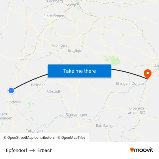 Epfendorf to Erbach map