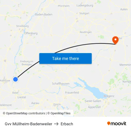 Gvv Müllheim-Badenweiler to Erbach map