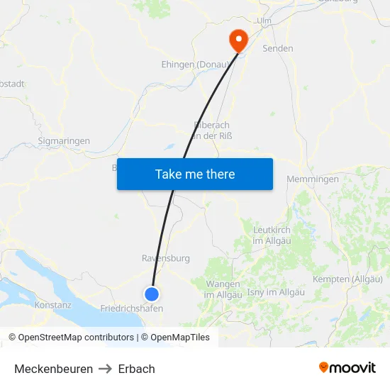 Meckenbeuren to Erbach map