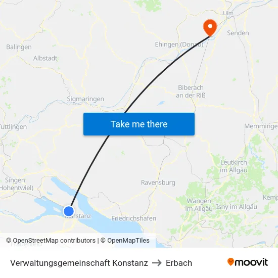 Verwaltungsgemeinschaft Konstanz to Erbach map