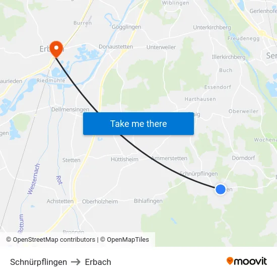 Schnürpflingen to Erbach map