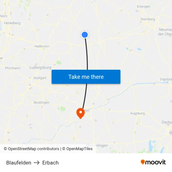 Blaufelden to Erbach map