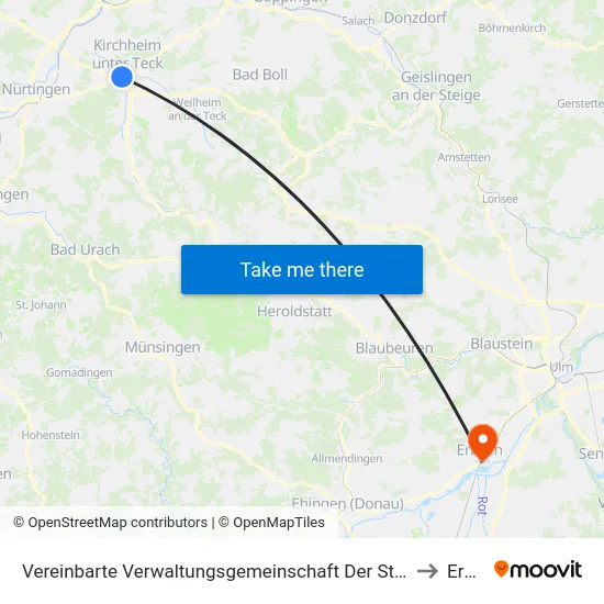 Vereinbarte Verwaltungsgemeinschaft Der Stadt Kirchheim Unter Teck to Erbach map