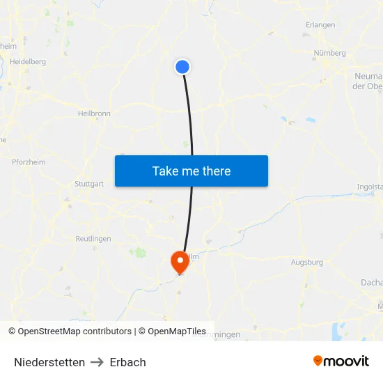 Niederstetten to Erbach map