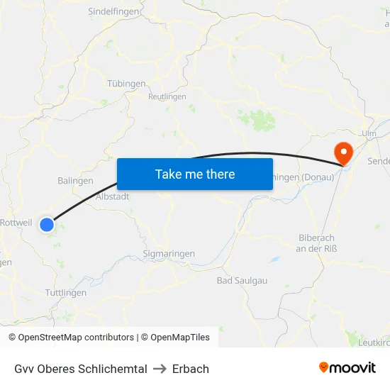 Gvv Oberes Schlichemtal to Erbach map