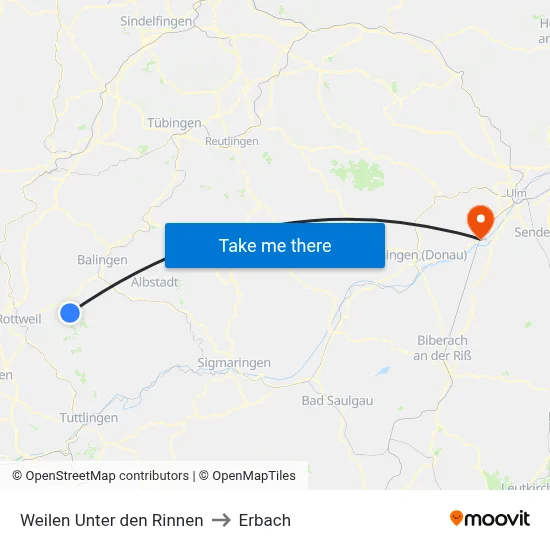 Weilen Unter den Rinnen to Erbach map