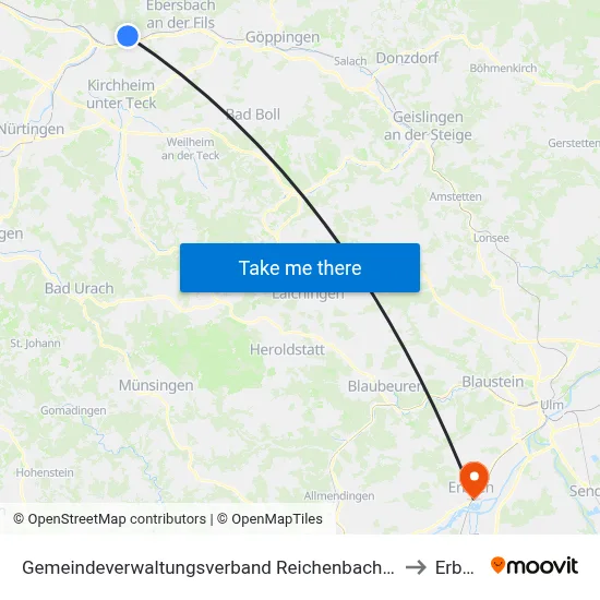 Gemeindeverwaltungsverband Reichenbach An Der Fils to Erbach map