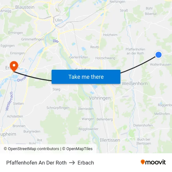 Pfaffenhofen An Der Roth to Erbach map