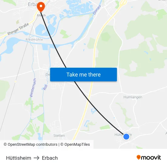 Hüttisheim to Erbach map