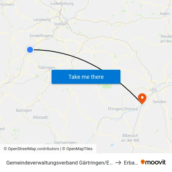 Gemeindeverwaltungsverband Gärtringen/Ehningen to Erbach map
