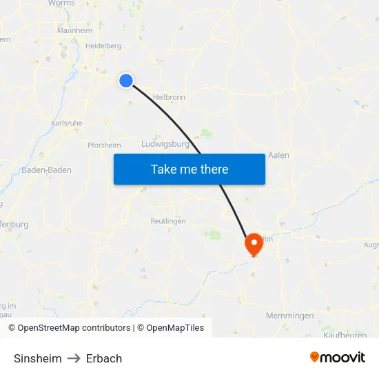 Sinsheim to Erbach map
