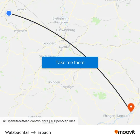 Walzbachtal to Erbach map