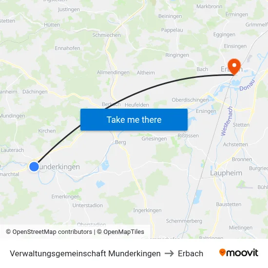 Verwaltungsgemeinschaft Munderkingen to Erbach map