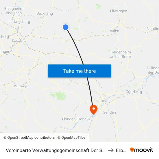 Vereinbarte Verwaltungsgemeinschaft Der Stadt Welzheim to Erbach map