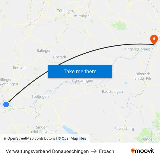 Verwaltungsverband Donaueschingen to Erbach map