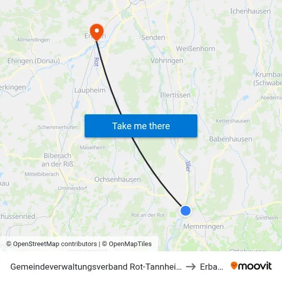 Gemeindeverwaltungsverband Rot-Tannheim to Erbach map