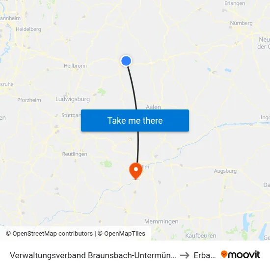Verwaltungsverband Braunsbach-Untermünkheim to Erbach map