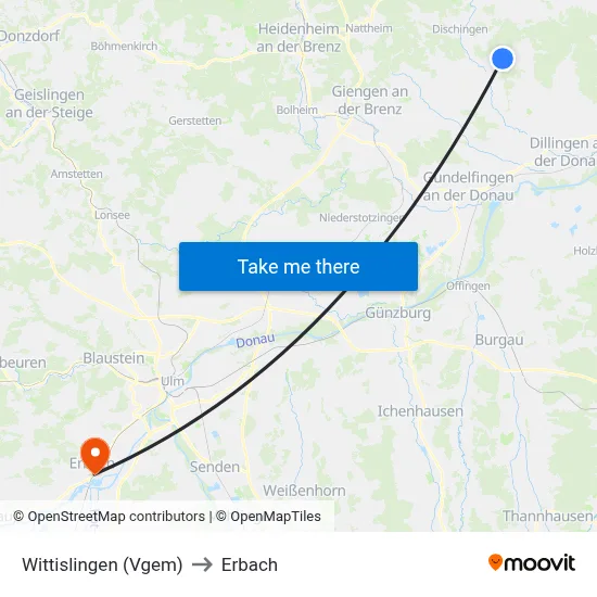 Wittislingen (Vgem) to Erbach map