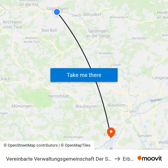 Vereinbarte Verwaltungsgemeinschaft Der Stadt Göppingen to Erbach map