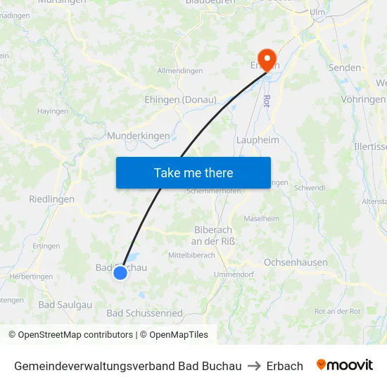 Gemeindeverwaltungsverband Bad Buchau to Erbach map