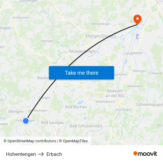 Hohentengen to Erbach map