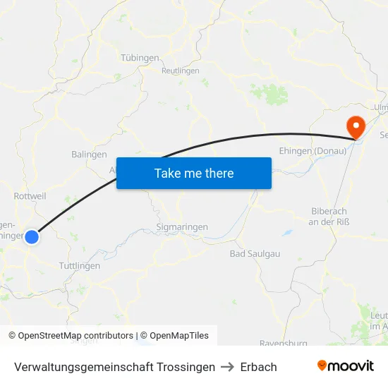 Verwaltungsgemeinschaft Trossingen to Erbach map