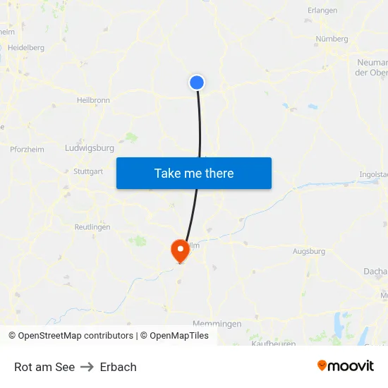 Rot am See to Erbach map