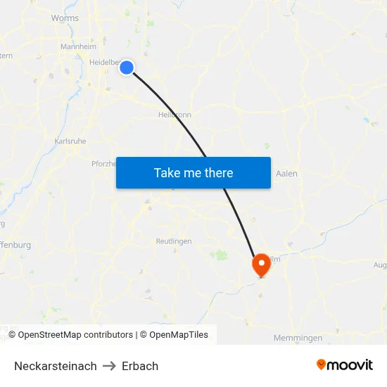 Neckarsteinach to Erbach map