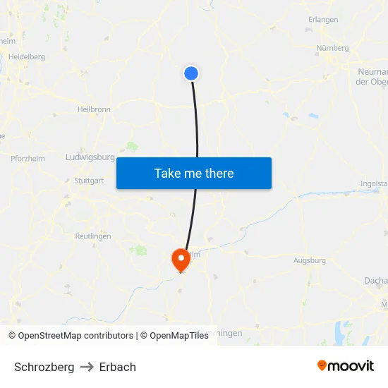 Schrozberg to Erbach map