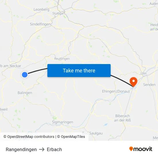Rangendingen to Erbach map