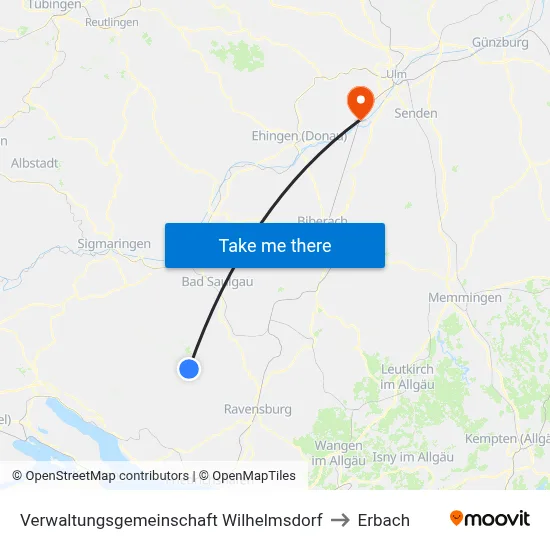 Verwaltungsgemeinschaft Wilhelmsdorf to Erbach map