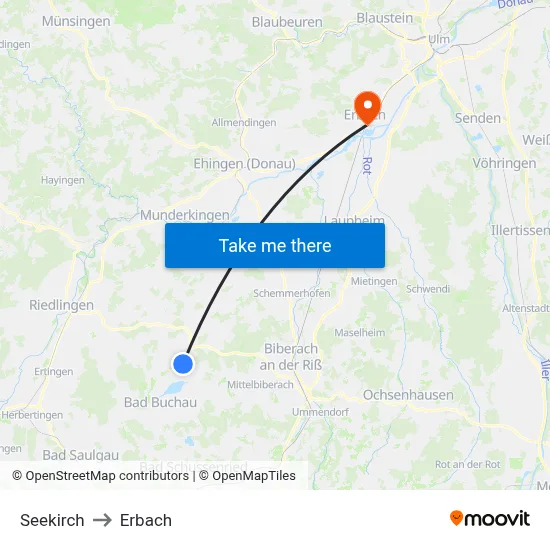 Seekirch to Erbach map