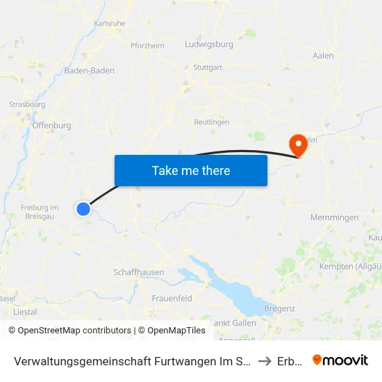 Verwaltungsgemeinschaft Furtwangen Im Schwarzwald to Erbach map