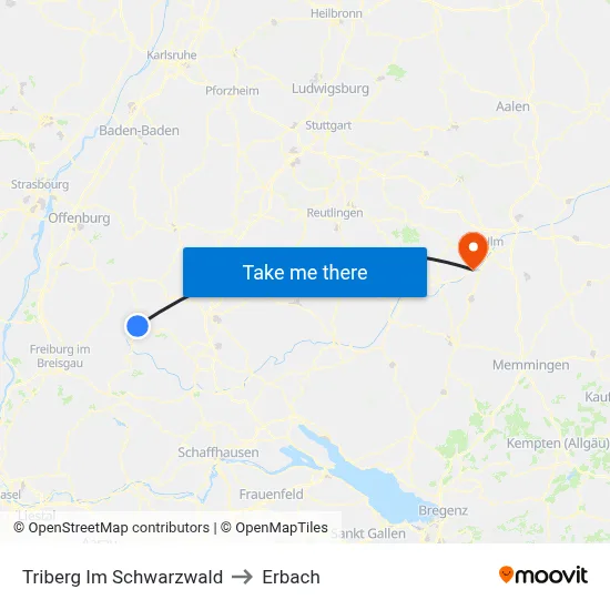 Triberg Im Schwarzwald to Erbach map